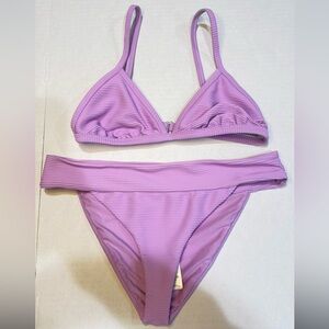 Billabong Purple Ribbed Triangle Bikini Set Adjustable Spaghetti Straps Size M